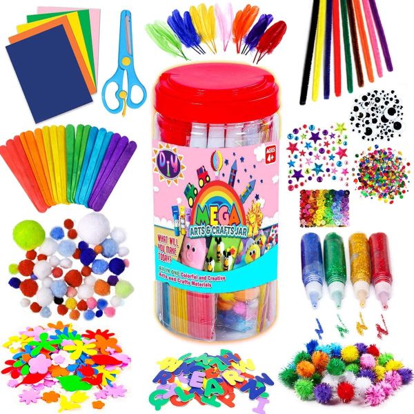 Arts and Crafts Supply Set for Kids - Collage Materials Kit for D.I.Y. School Crafting Age 4-9 years old