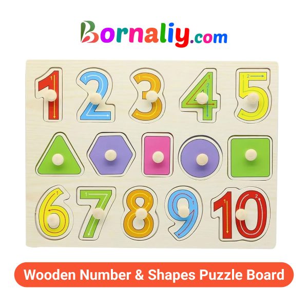 English Numbers & Shapes Wooden Pin Board